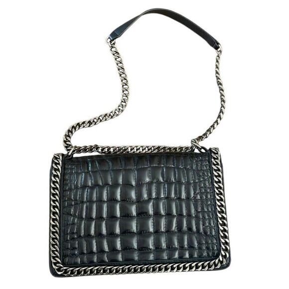 Zara Black Croc Embossed Silver Chainlink Detailed City Blogger Shoulder Bag - Picture 1 of 12